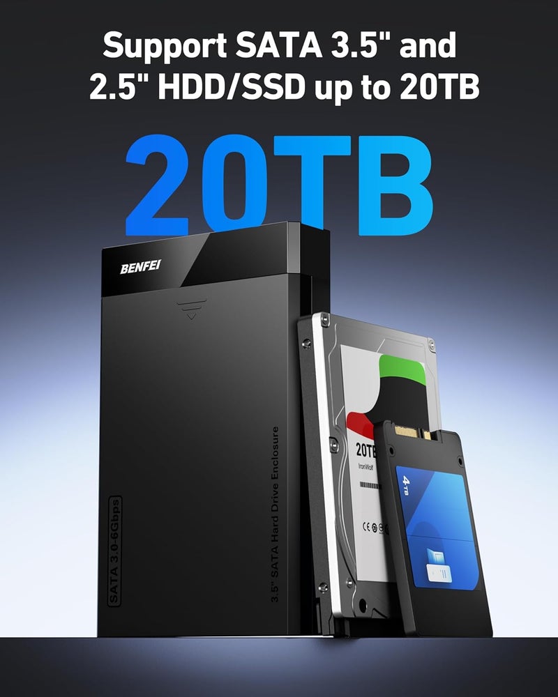Benfei 3.5/2.5 Inch SATA HDD/SSD Enclosure, Tool-Free Design, Supports 20TB HDD & UASP - Image 3